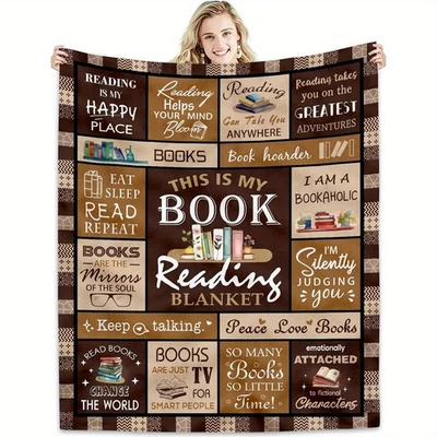 Manta de retazos para amantes de los libros: citas con temas de lectura y diseños de libros, acogedor lanzamiento para el hogar Foto 1 de 4
