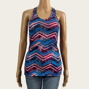 Ivivva LuluLemon Girls Size 14 Blue Pink Chevron Stripe Racerback Tank Top Gym - Picture 1 of 8