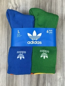 adidas Originals Trefoil Socks Mens Large 6 Pairs Crew Length Bright Multicolor - Picture 1 of 6