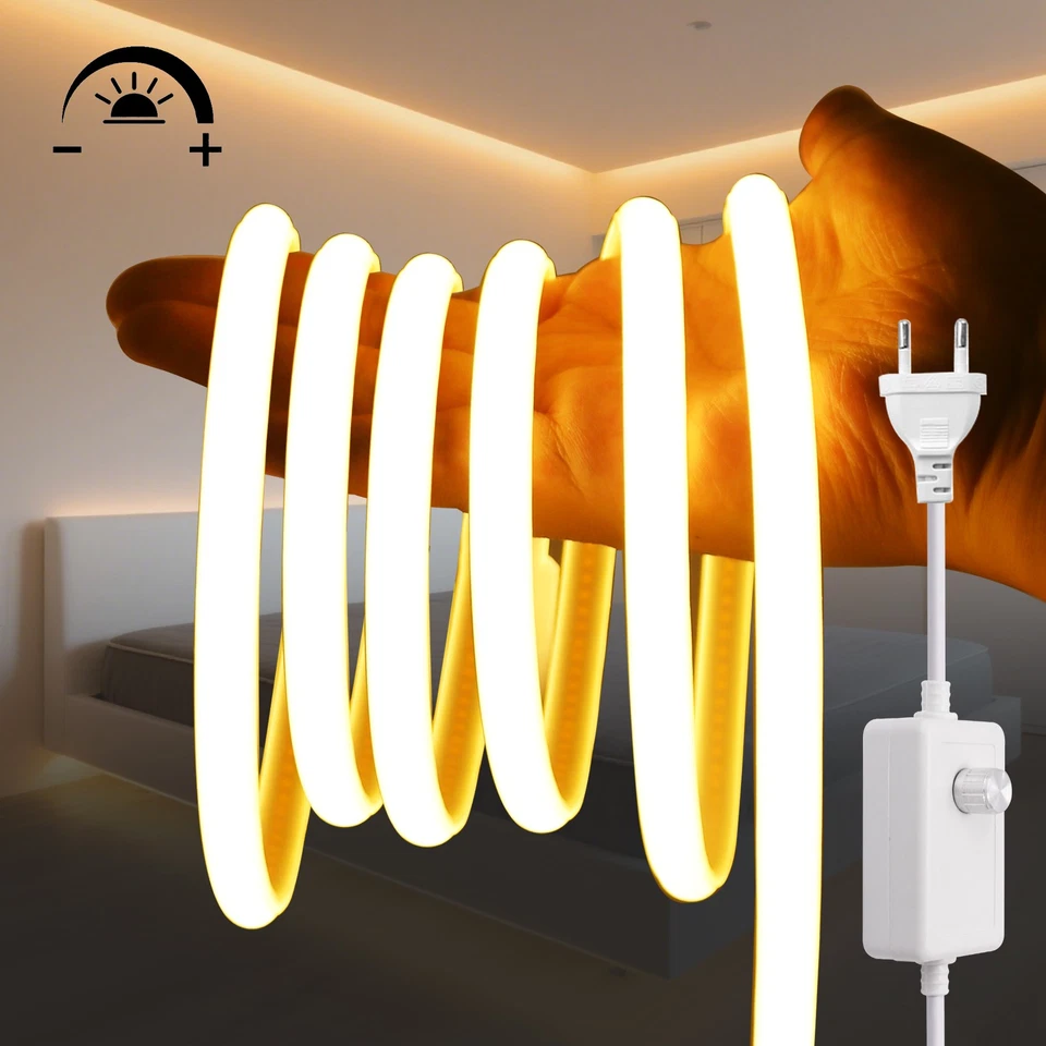 230V Dimmbar Neon COB LED Stripe Streifen Flex Lichtband Beleuchtung Wasserdicht - Bild 1 von 4