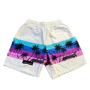 Vtg Hawaiian Shorts Longboard Jeep Wagon Palm Trees Men’s Medium (Tagged L) 6” - Picture 1 of 6