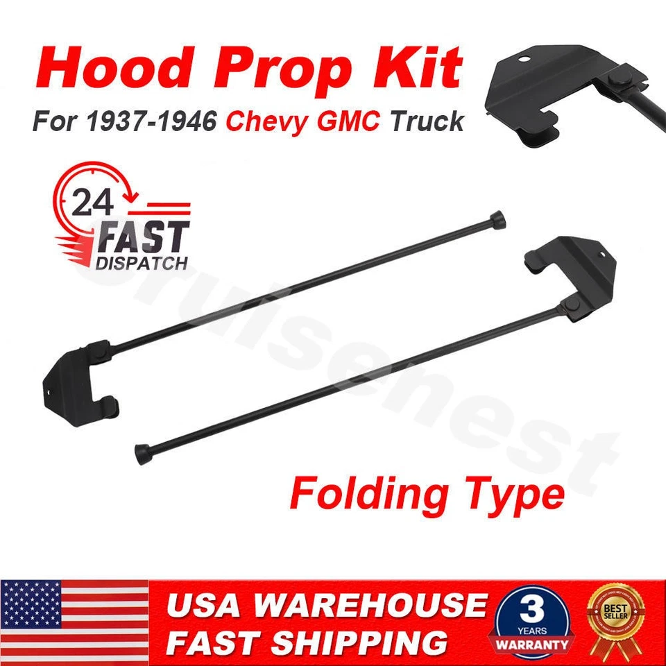 For 1937-1946 Chevy Chevrolet GMC Pickup Truck Steel Folding Type Hood Prop Kit  Foto 1 de 4
