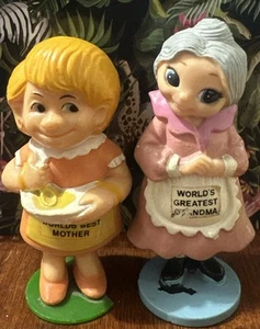 Vintage 70s Berries World’s Best Mother & Greatest Grandma Figurines~Hong Kong - Picture 1 of 13