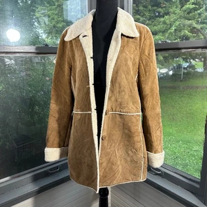 St Johns Bay Womens size L Suede Sherpa Lined Coat Jacket Brown winter jacket - Picture 1 of 13