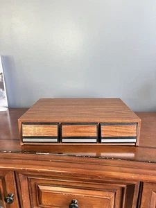 Vintage 42 Cassette Tape Holder - 3 Drawer Storage Case - Wood Grain Finish - Picture 1 of 6