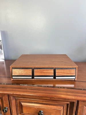 Vintage 42 Cassette Tape Holder - 3 Drawer Storage Case - Wood Grain Finish - Image 1 of 4