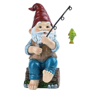 Resin Outdoor Statues for Garden Decor, Garden Gnome with Fishing Pole Funny ... - Picture 1 of 7