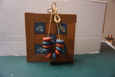 Handcrafted Wooden TicTacToe Board w/Painted Houses and wood pieces - Image 1 of 4