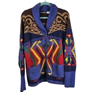 VTG Harold's Shawl Collar Cardigan M Artsy Southwestern Tassled Teacher Western - Picture 1 of 10