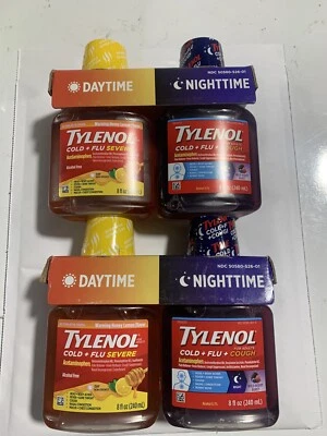 Pacote com 2 remédios para tosse diurna e noturna Tylenol resfriado + gripe grave, contagem de 2, 8 fl. Oz - Imagem 1 de 2