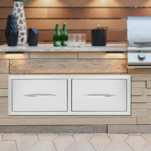 Horizontal Outdoor Double Drawers Stainless Steel Kitchen Drawers Silver - Picture 1 of 24