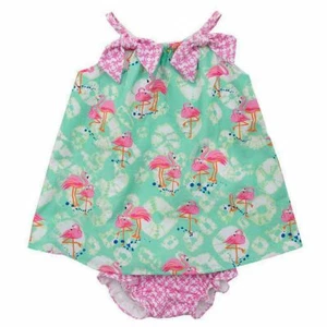 Rare Too Baby Layette Girl Tropical Hawaiian Flamingo Dress Romper Outfit 18M - Picture 1 of 3