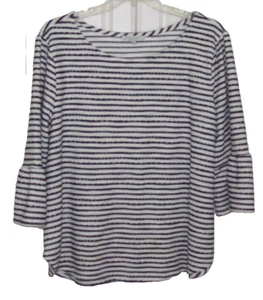 Green Envelope of Los Angeles Sz 3X Blouse White w/Navy Stripe 3/4 Bell Sleeves - Picture 1 of 5