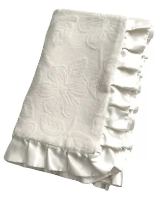 Starting Out Baby Blanket Satin Trim Ruffle Embossed Floral Faux Fur RARE - Image 1 of 4
