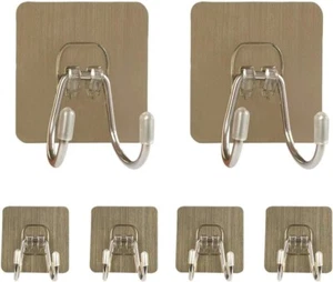 Self Adhesive Double Hooks 6Pcs Heavy Duty Strong Stick On Wall Hangers - Picture 1 of 9