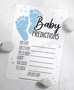 X 10 Tarjetas de Predicción de Juego de Baby Shower Bebé Niño Niña Mamá Recuerdo Huella Azul - Imagen 1 de 1