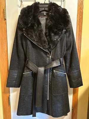 Talla 4 - Abrigo para mujer Via Spiga Kate mezcla de lana asimétrica con cuello de piel sintética Foto 1 de 4