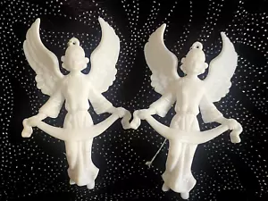 Set of 2 White Plastic Angels Victorian Ethereal 4" Christmas Ornaments - Picture 1 of 7