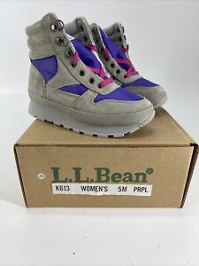 Vintage Retro LL Bean Thinsulate Hiking Boot Suede Grey Purple Womens 5 Kids 3.5