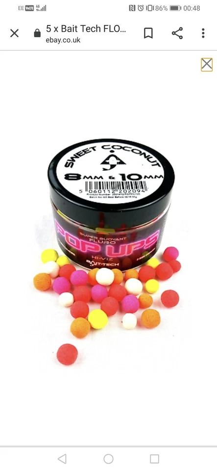 Bait tech sweet coconut pop ups 15 mm and 18mm two sizes  - Image 1 of 1