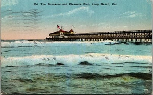 Vtg Long Beach California CA The Breakers and Pleasure Pier 1910s Postcard - Picture 1 of 2
