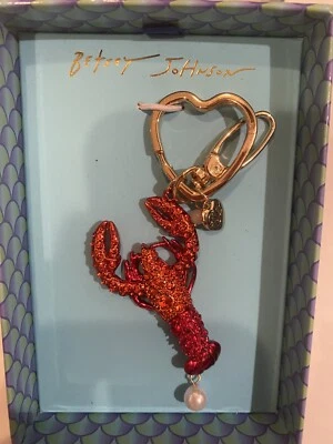 Betsey Johnson Sirena Joyas Rojo Metálico Langosta Bolso Dije Acentos de Cristal NUEVO EN CAJA Foto 1 de 3