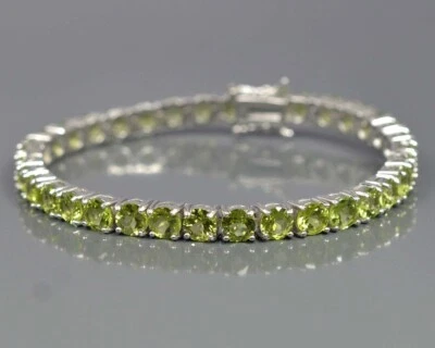 Natural Green Peridot Gemstone 925 Sterling Silver Tennis Bracelet Gift For Mom - Image 1 of 4