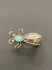 Vintage Navajo Handmade Sterling Silver Turquoise Bug Insect Pin Brooch ( 1" L ) - Picture 1 of 7
