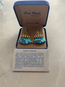 Anzac, Sea Opal Paua Shell Earrings - Picture 1 of 5