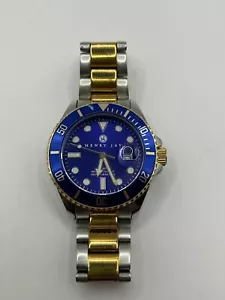 Orologio subacqueo Henry Jay Quartz 23K Placca Oro Acciaio Inox Aquamaster con Data - Foto 1 di 6