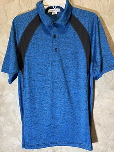 FeatherLite Mens Size M Polo Golf Shirt Short Sleeve Heather Blue Black SS3 - Picture 1 of 6
