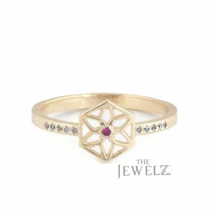 14K Gold VS/F-G Diamond-Ruby July Birthstone Sun Flower Ring - The Jewelz - Picture 1 of 5