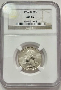 Washington Quarter 1992 D NGC MS 67 Uncirculated 25c Coin - Picture 1 of 12