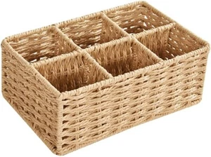 Paper storage basket with divider small woven shelf baskets rectangular sections - Picture 1 of 4
