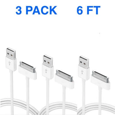 3Pcs Sync Data Charging Charger Cable Cord 6FT for iPhone 4 4S iPod Classic Nano - Image 1 of 4