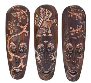3 Masken 50cm mit Adler Schmetterling Geckos Wandmaske Maske Afrika Wandmasken - Bild 1 von 5