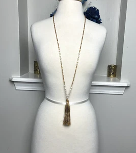 Zacasha Women's Beaded & Pearl Necklace Long Tassel Amber Swarovski Crystals 24" - Picture 1 of 6