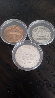 Set of 3 IN-N-OUT Burger 1958, 1973, 2025 Commemorative Burger Coins - Image 1 of 4