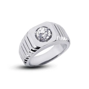1 Carat G SI2 Round Brilliant Earth Mined Certified Diamond 18k Gold Men's Ring - Picture 1 of 3