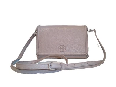 Bolso Bandolera Cartera de Cuero Tory Burch Thea Gris Francés 8 pulgadas x 5,75 pulgadas Foto 1 de 4