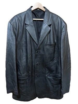 Abrigo de cuero negro J Ferrar Blazer de 3 botones Abrigo de coche suave para hombre grande usado en excelente estado Foto 1 de 4