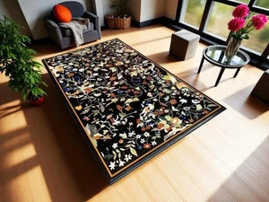48"x24" Elegant Black Marble Inlay Tabletop with Birds Lapis Carnelian Handmade - Picture 1 of 7