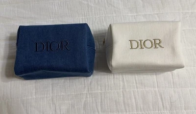 Christian Dior белый и джинсовой ткани синий косметический макияж молнии сумки мешочки клатчи - Изображение 1 из 4
