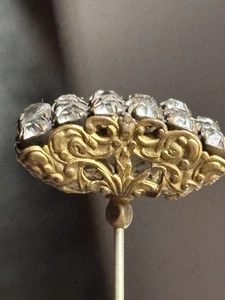 Antique 10-Inch Hat Pin Gold-Tone Floral Top with Paste Stones Edwardian Era - Picture 1 of 10
