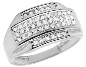 Men's 10K White Gold Genuine Diamonds Wedding Engagement Band Ring 0.33ct 12MM - Picture 1 of 5