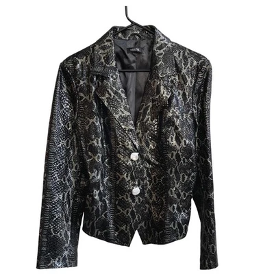 Chaqueta Blazer Metrostyle Estampado Piel de Serpiente Imitación Cuero Mujer Talla 10 Plateada Negra Foto 1 de 4
