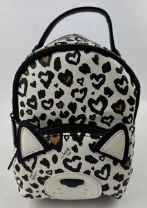 Betsey Johnson Mini Backpack Cat Baybee Purse Black White Leopard Hearts - Imagen 1 de 18