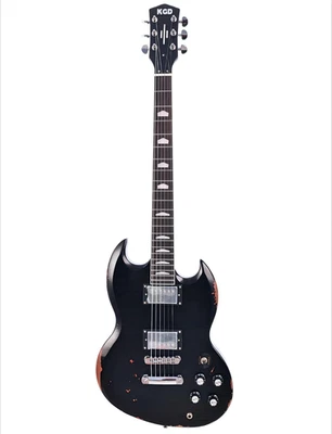 Guitarra Eléctrica KGD Relic SG Cuerpo de Caoba Diapasón de Palisandro Sunburst Negro Foto 1 de 4