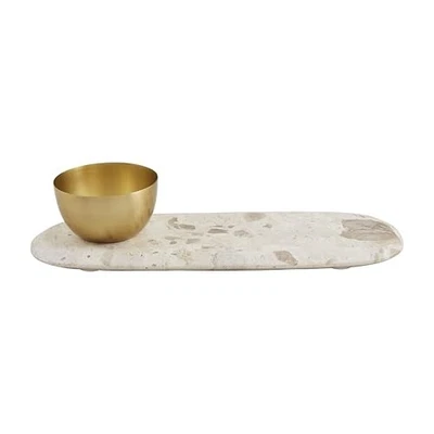 Mud Pie 4 1/2" x 13" | Dish 2" x 3 1/2" Dia Marble Tray and Tidbit, Brown,Trays - Image 1 of 2