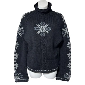 Pullover vintage Dale Of Norway Fair Isle fiocco di neve maglione lana M finto collo nero - Foto 1 di 8